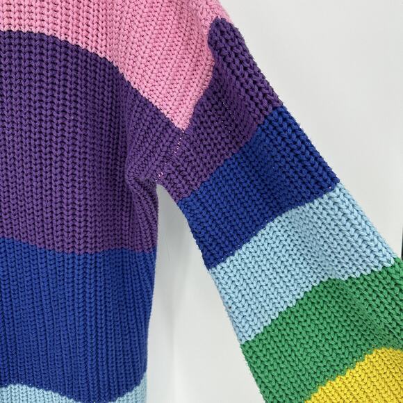 Lazy Oaf Sweater Womens Small Multicolor Striped Chunky Knit Pullover Rainbow - Picture 4 of 11
